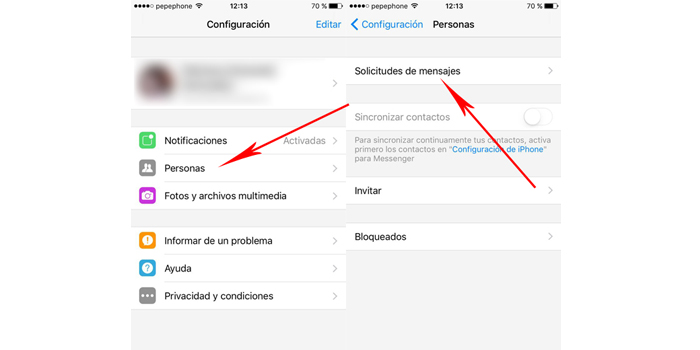 mensajes filtrados de Facebook