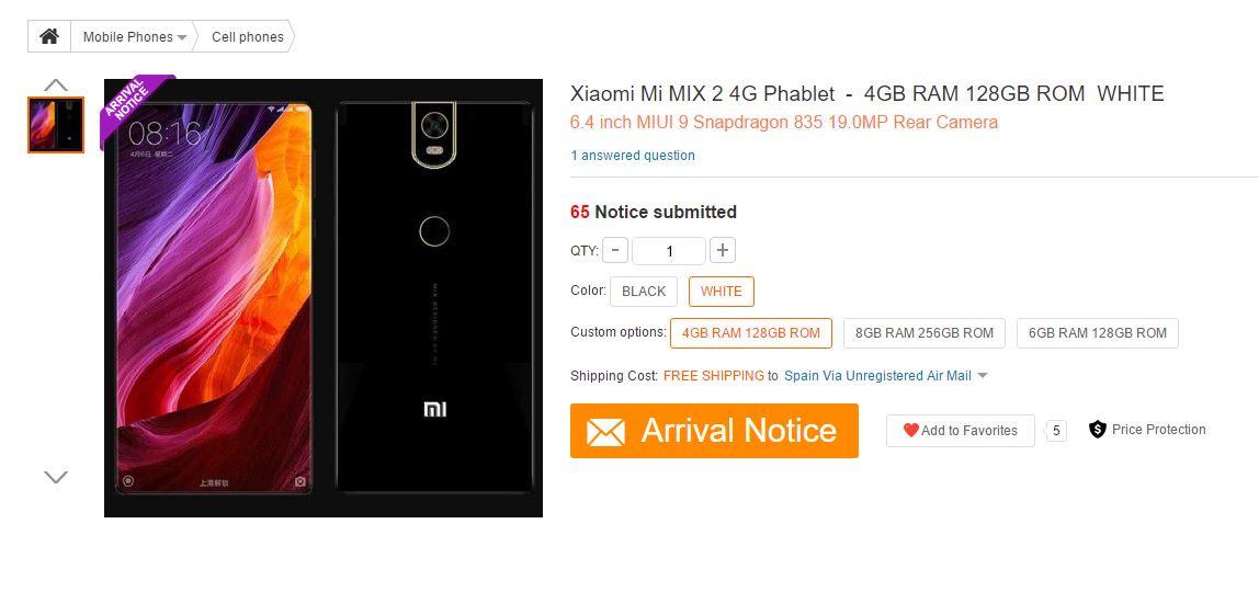 especificaciones del xiaomi mi mix 2