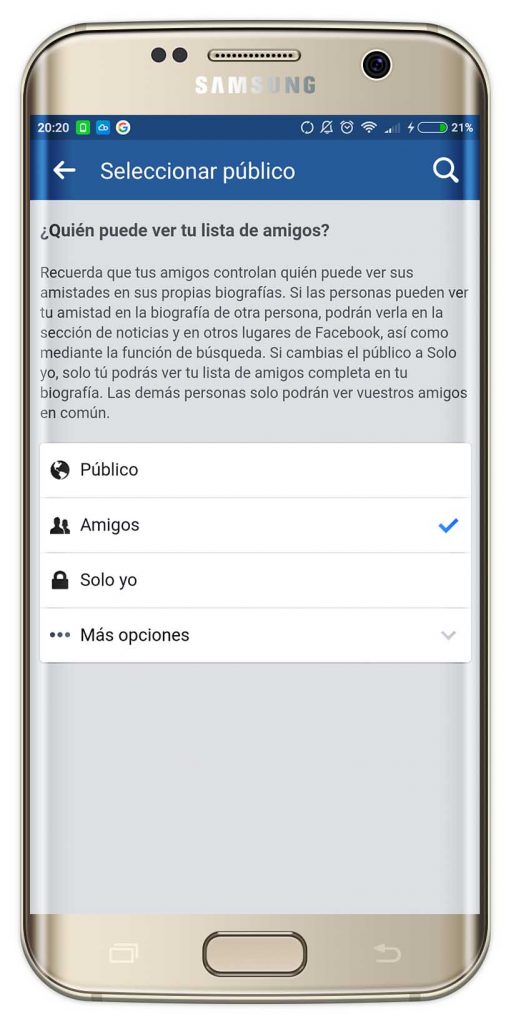 ocultar la lista de amigos de Facebook