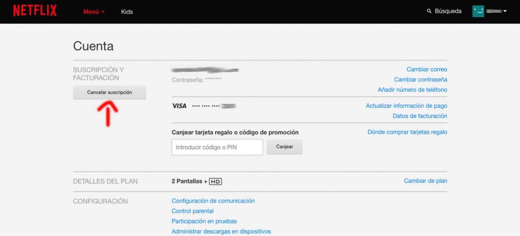 dar de baja netflix