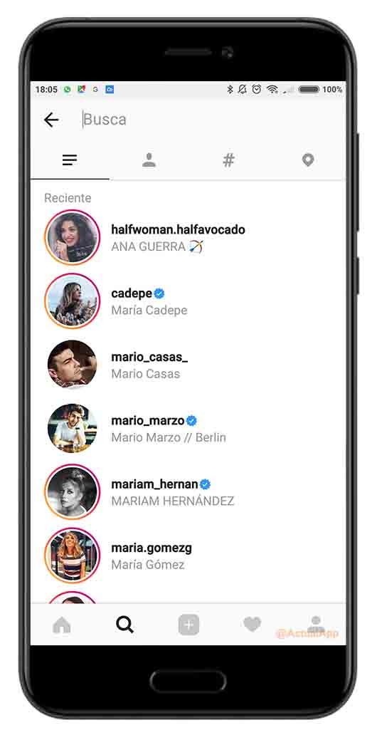 historial de búsquedas de Instagram