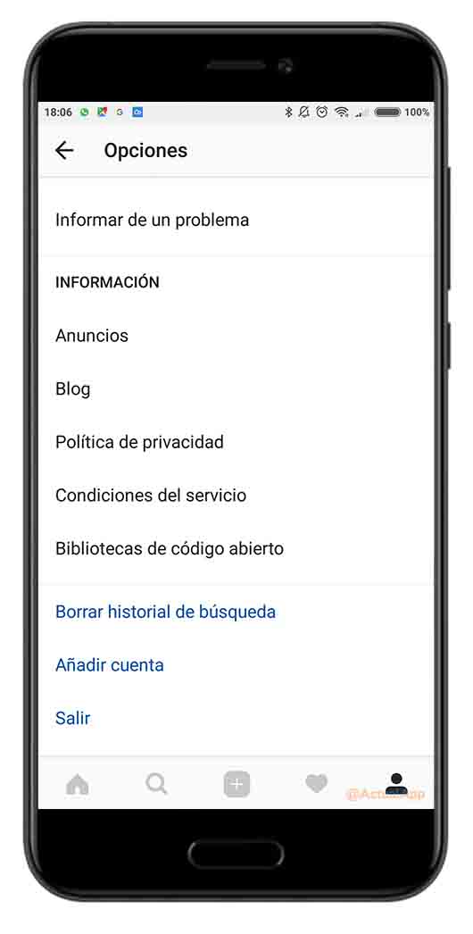 historial de búsquedas de Instagram