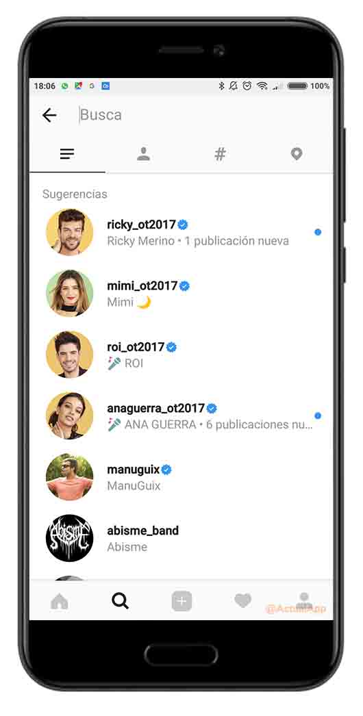 historial de búsquedas de Instagram