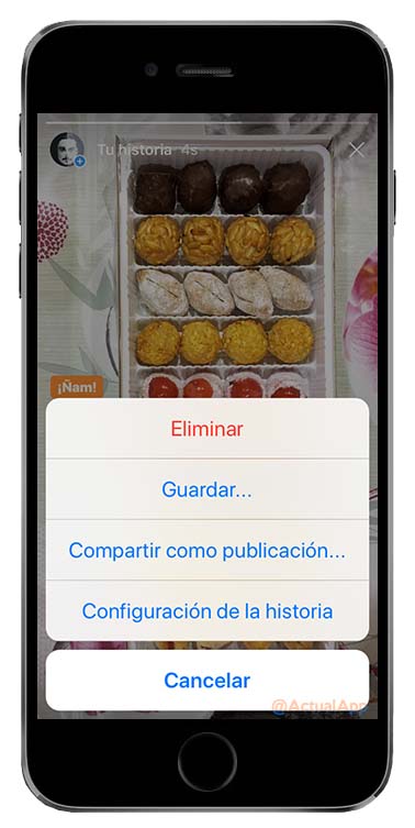 historia de Instagram en una publicación