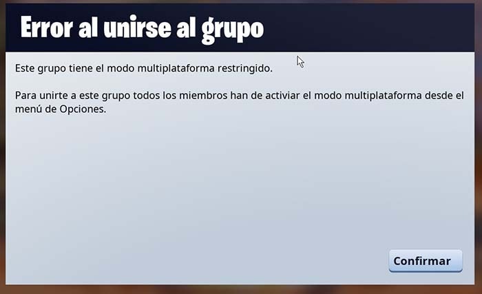 modo multiplataforma restringido de fortnite
