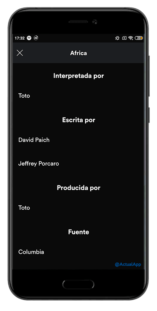 créditos de las canciones en Spotify