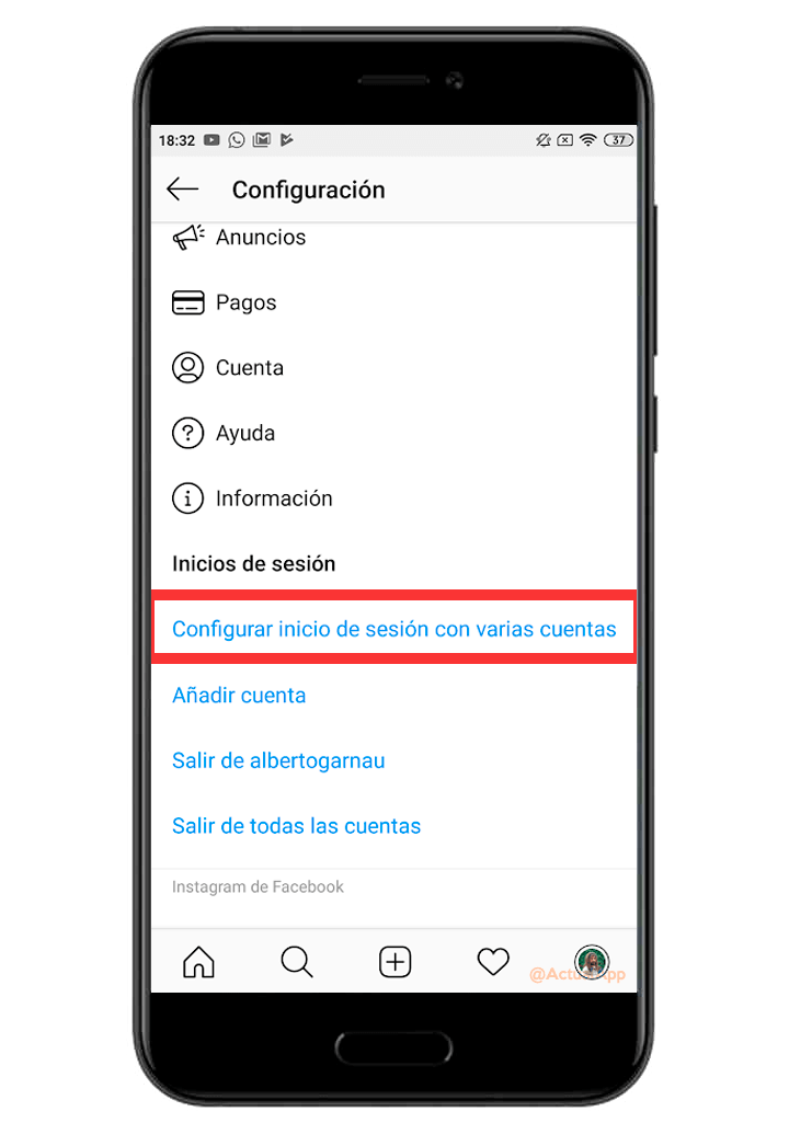 iniciar sesión varias cuentas de instagram
