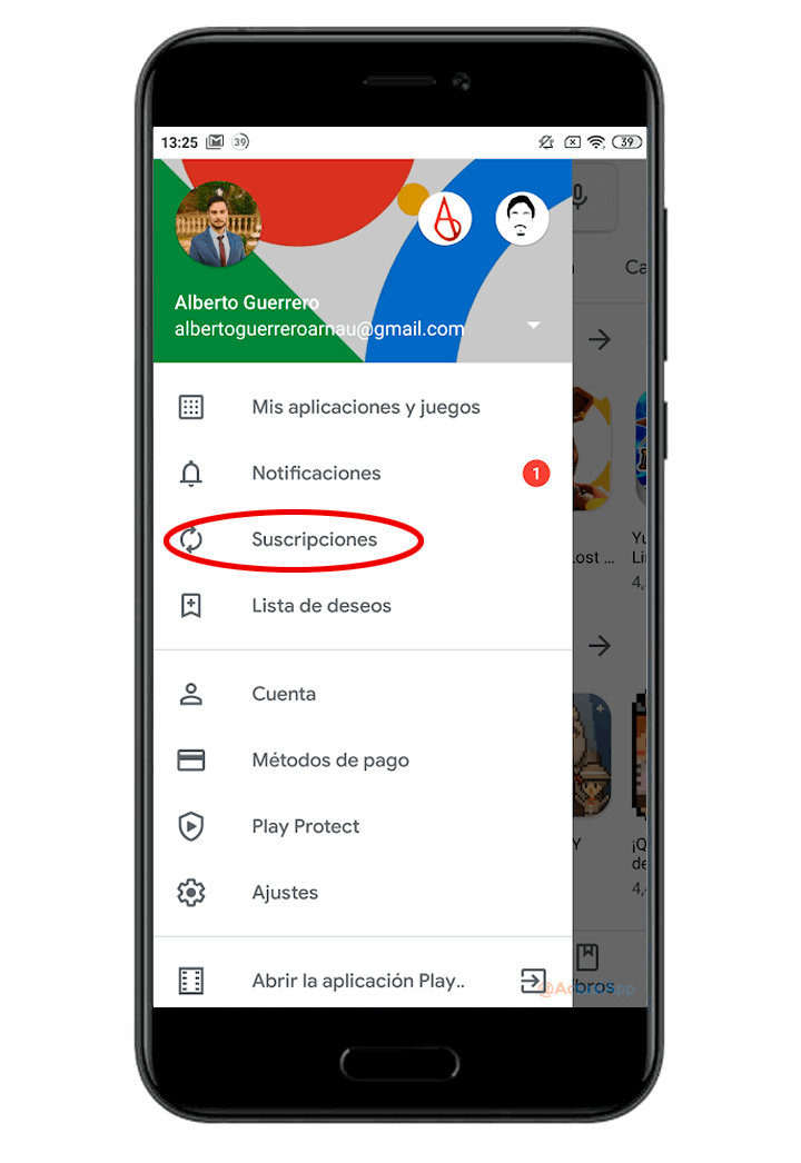 cancelar suscripción del Google Play