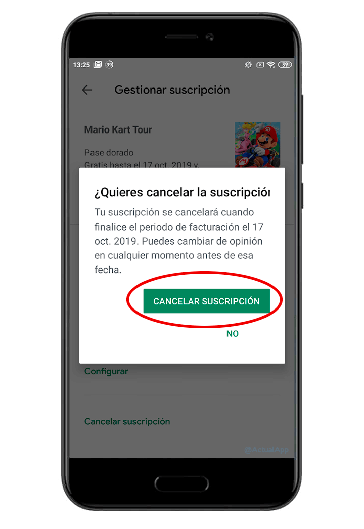 cancelar suscripción del Google Play