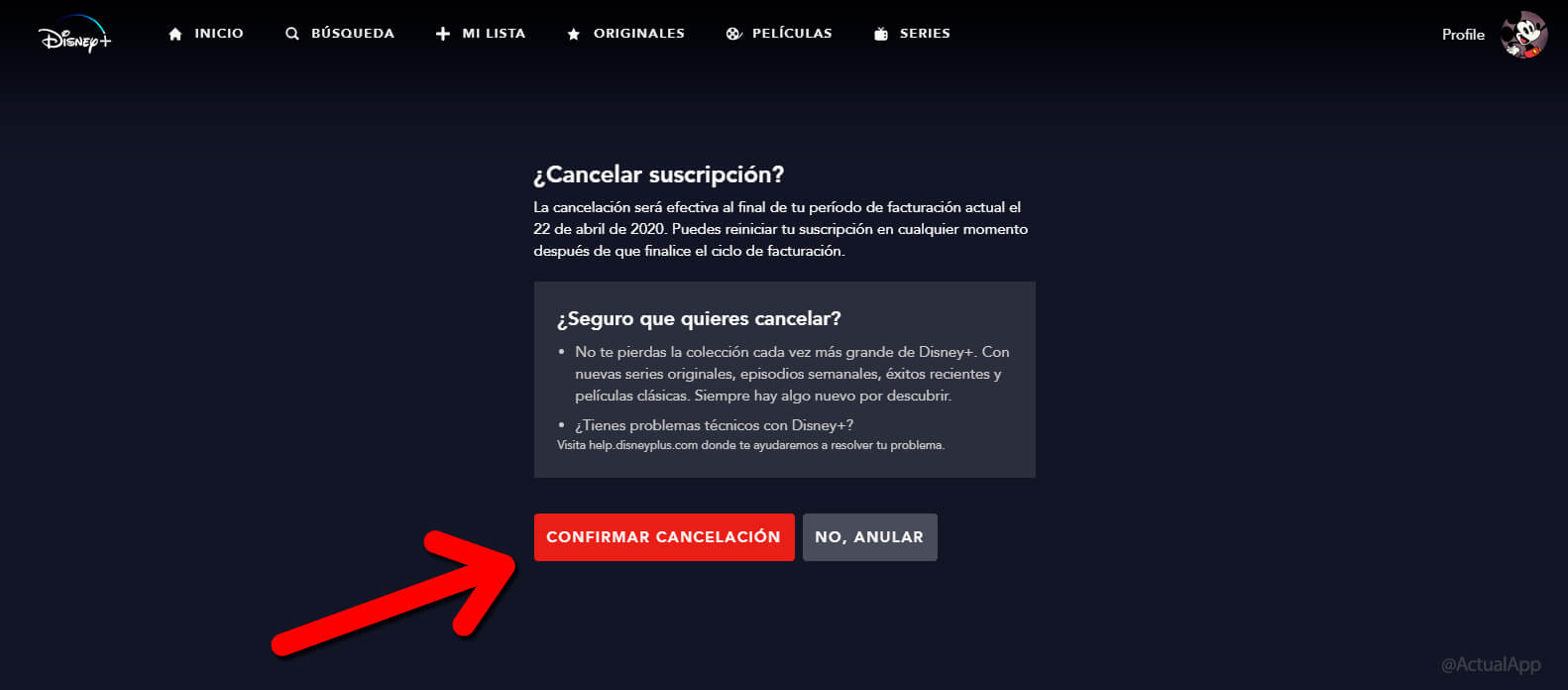 dar de baja disney+ españa