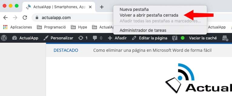 reabrir pestaña de chrome