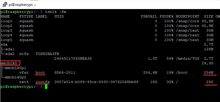 ver particiones raspbian