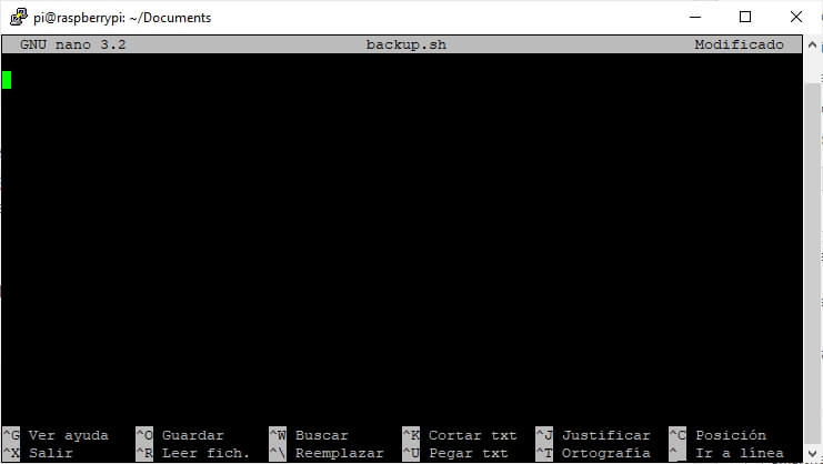 editor de textos nano en raspbian
