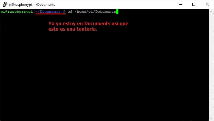 dirigrse a carpeta documents raspbian