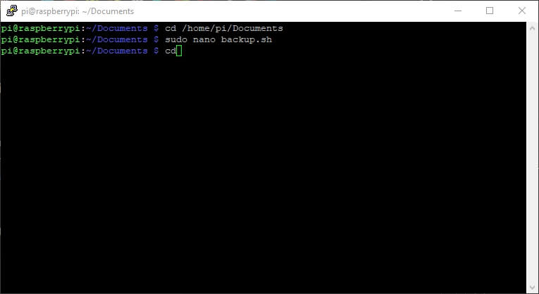 cd en terminal raspbian