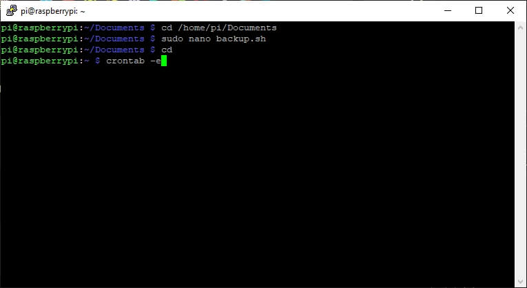 crontab -e en raspbian