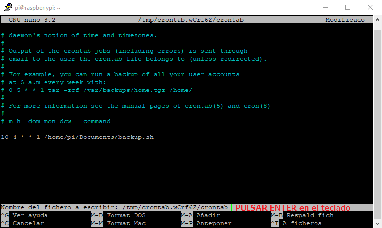 cerrar crontab -e backup