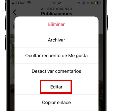 instagram editar publicacion