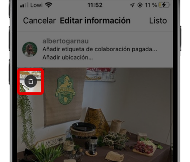 instagram eliminar foto de publicacion album galería