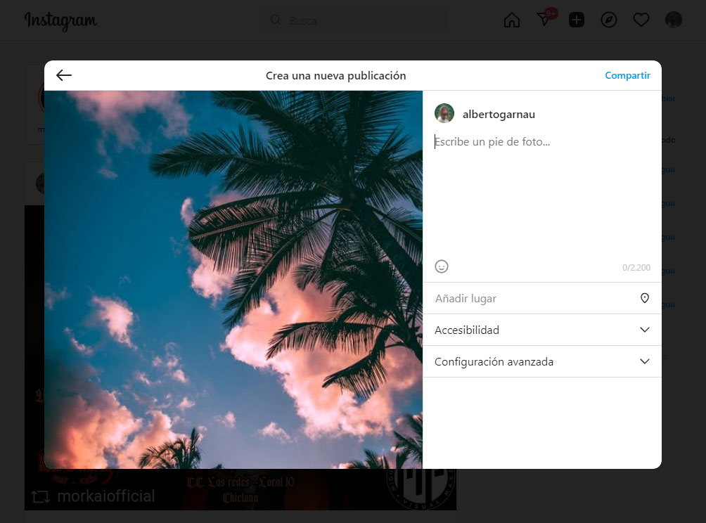 instagram publicar foto video web