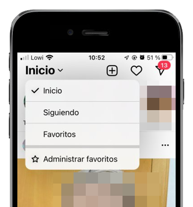 instagram inicio siguiendo favoritos