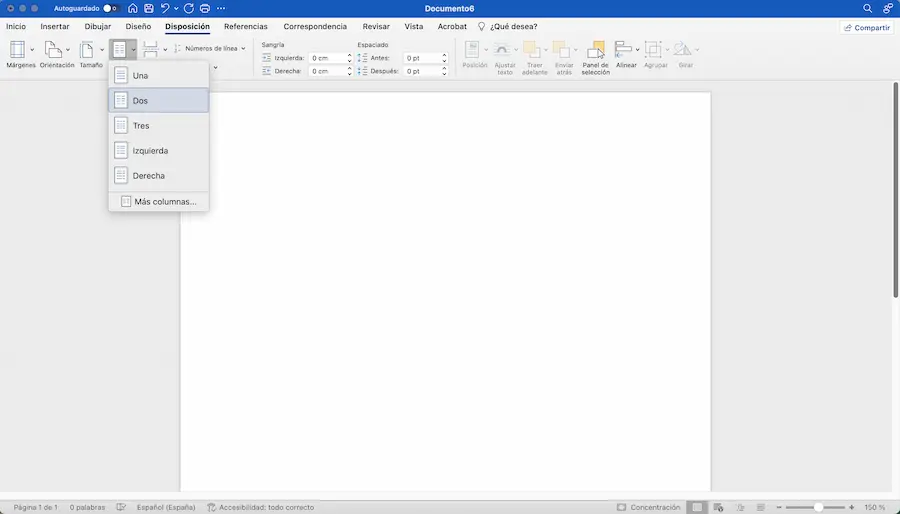 dos columnas en word
